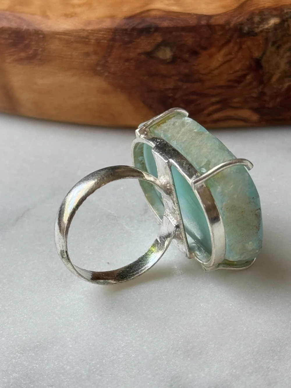 Silver Plated Blue Agate Slice Ring
